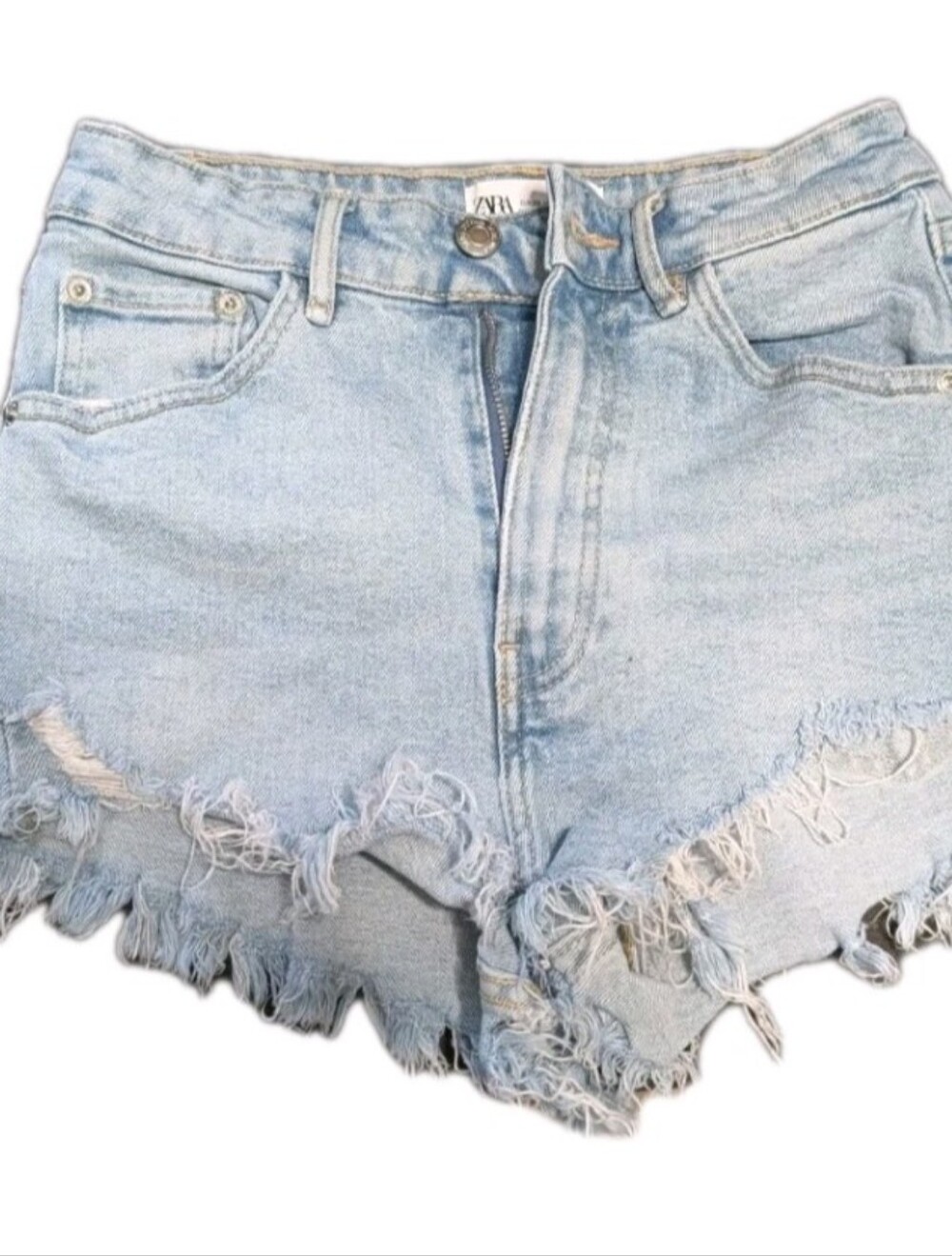 Zara Denim Shorts Womens 0 Medium Wash Distressed Cutoffs Festival Blue Jean
